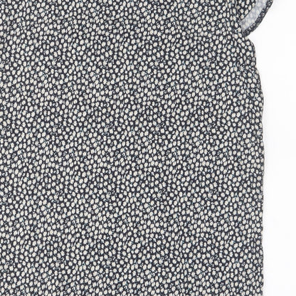 H&M Womens Blue Floral Viscose Basic T-Shirt Size M Crew Neck