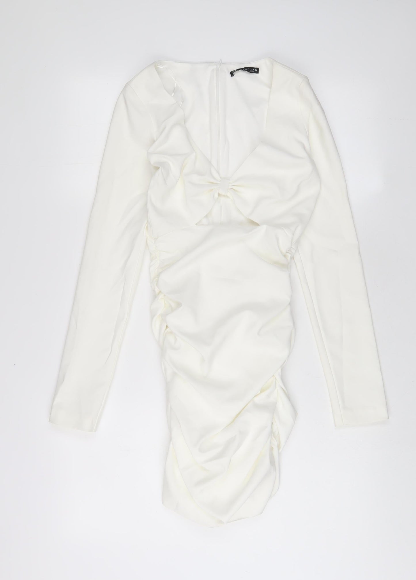 Zara Womens White Polyester Bodycon Size XS V-Neck Zip