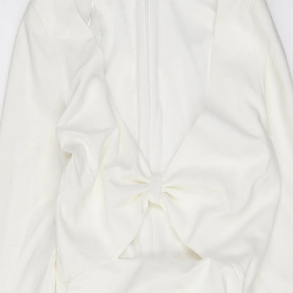 Zara Womens White Polyester Bodycon Size XS V-Neck Zip