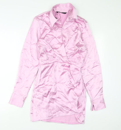 Zara Womens Pink Polyester A-Line Size XS Collared Zip