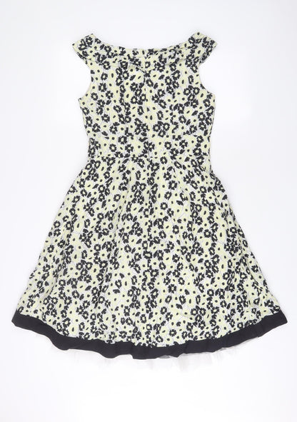 Principles Womens Yellow Floral Cotton Fit & Flare Size 10 Boat Neck Zip
