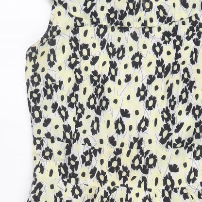 Principles Womens Yellow Floral Cotton Fit & Flare Size 10 Boat Neck Zip