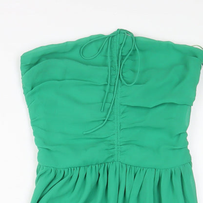 Zara Womens Green Polyester A-Line Size S Off the Shoulder Zip