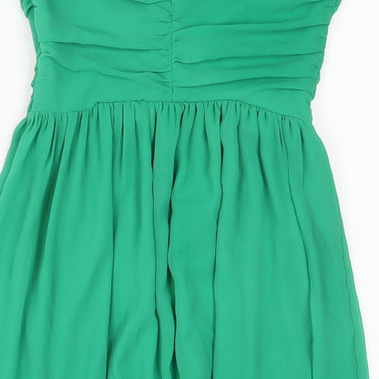 Zara Womens Green Polyester A-Line Size S Off the Shoulder Zip