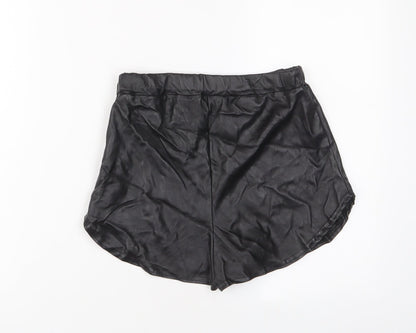 PRETTYLITTLETHING Womens Black Polyurethane Basic Shorts Size 8 Regular Pull On