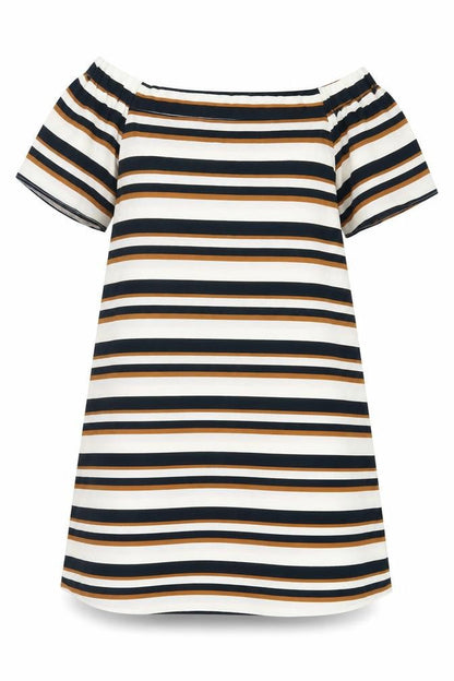 New Look Womens Multicoloured Striped Polyester A-Line Size 12 Boat Neck Pullover