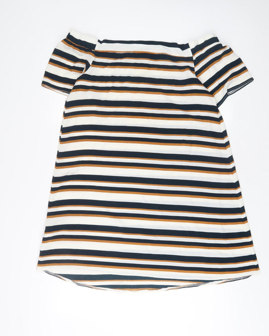 New Look Womens Multicoloured Striped Polyester A-Line Size 12 Boat Neck Pullover