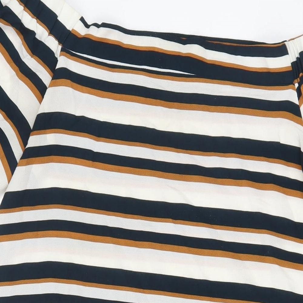 New Look Womens Multicoloured Striped Polyester A-Line Size 12 Boat Neck Pullover