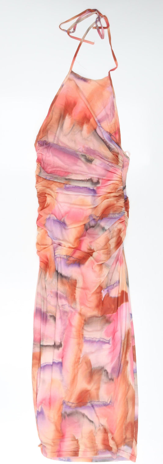 Zara Womens Multicoloured Geometric Polyester A-Line Size S Halter Zip