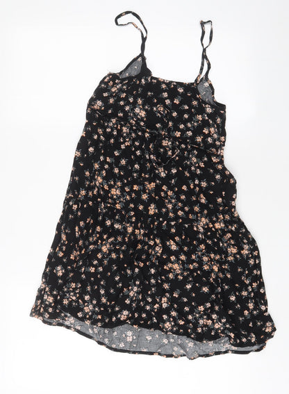 New Look Womens Black Floral Viscose A-Line Size 6 V-Neck Pullover - Belted
