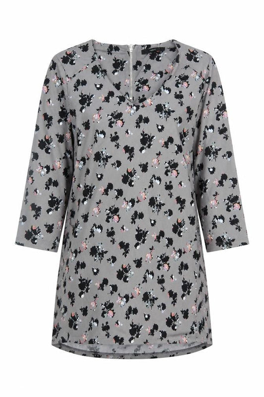 NEXT Womens Grey Floral Viscose A-Line Size 12 V-Neck Zip