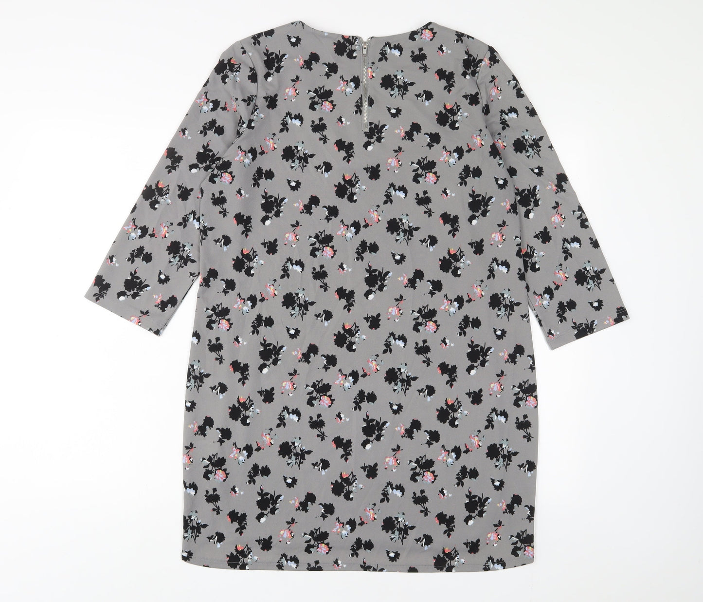 NEXT Womens Grey Floral Viscose A-Line Size 12 V-Neck Zip