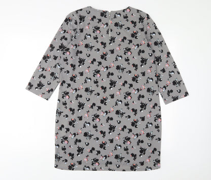 NEXT Womens Grey Floral Viscose A-Line Size 12 V-Neck Zip