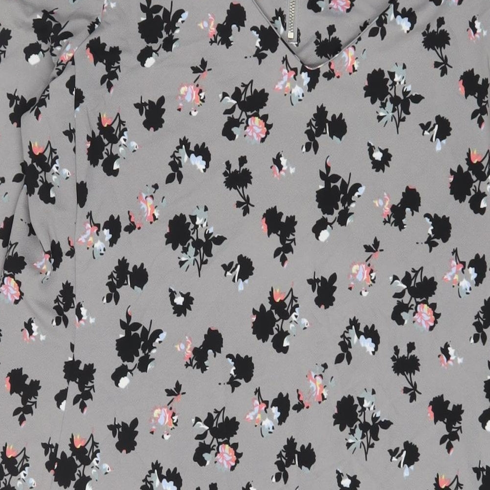 NEXT Womens Grey Floral Viscose A-Line Size 12 V-Neck Zip