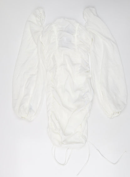 PRETTYLITTLETHING Womens White Polyester A-Line Size 6 Square Neck Zip