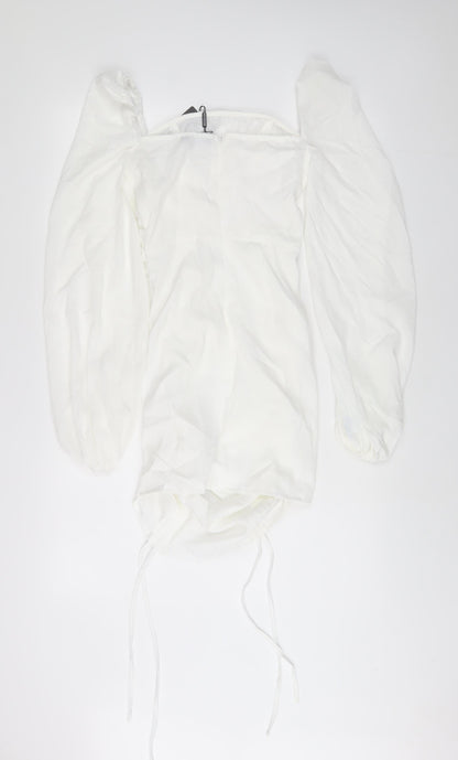 PRETTYLITTLETHING Womens White Polyester A-Line Size 6 Square Neck Zip