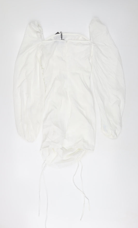 PRETTYLITTLETHING Womens White Polyester A-Line Size 6 Square Neck Zip