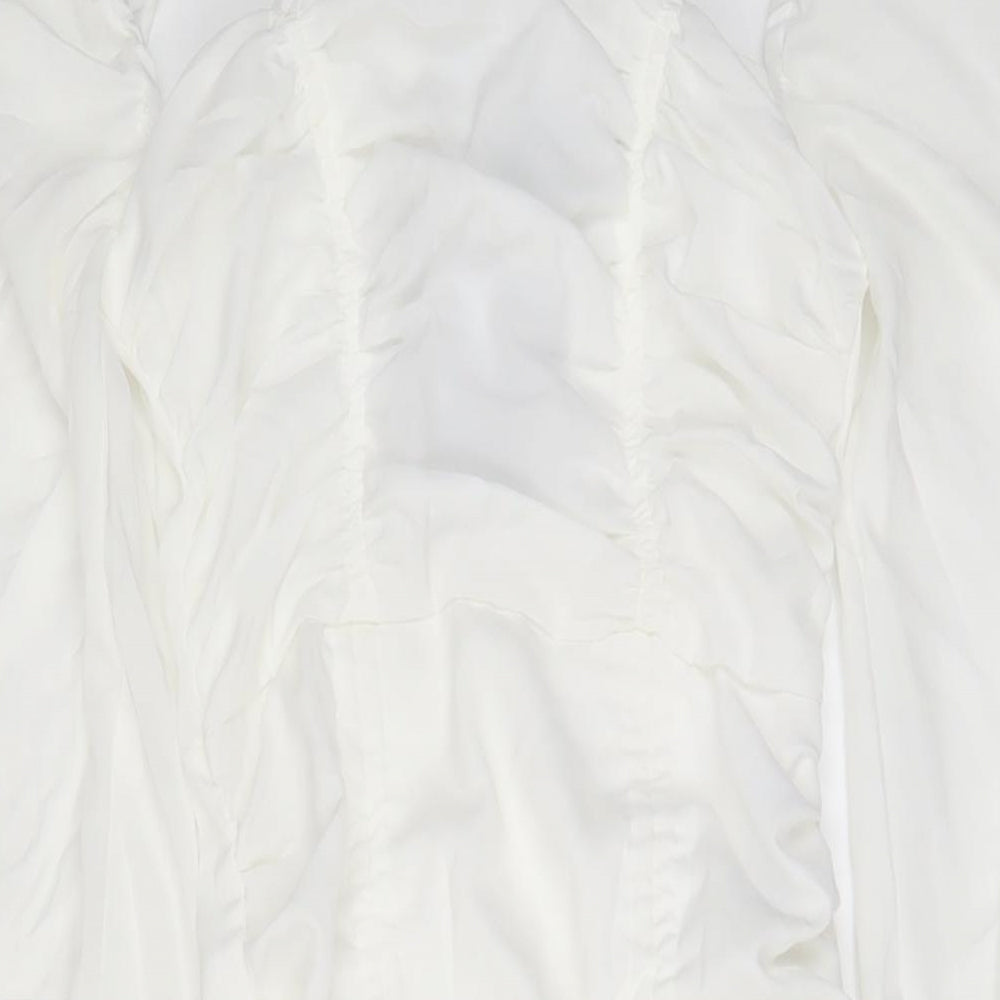 PRETTYLITTLETHING Womens White Polyester A-Line Size 6 Square Neck Zip