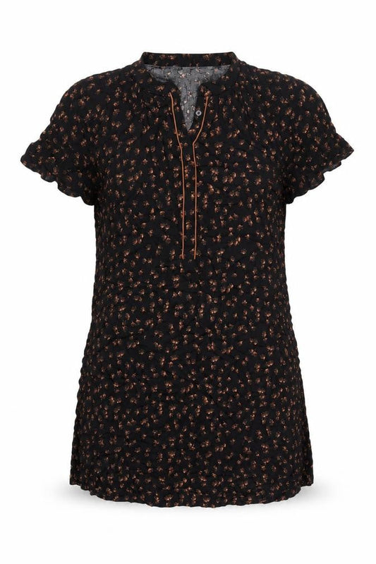 Front view of Principles women’s black geometric viscose a-line, size M, v-neck pullover