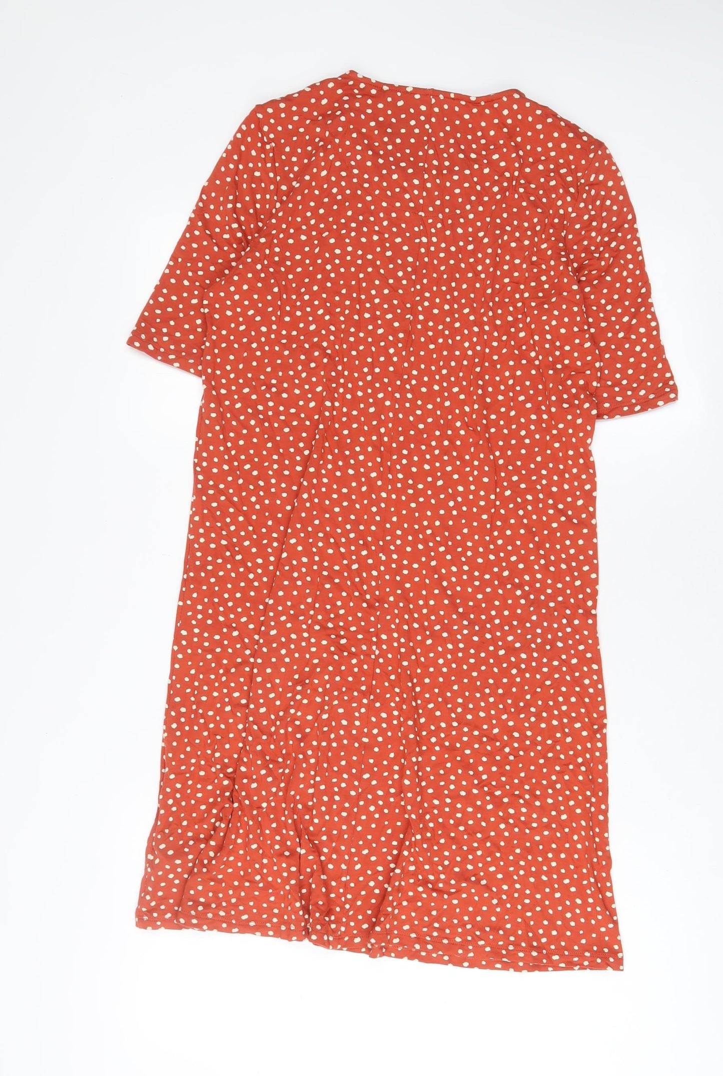 Marks and Spencer Womens Brown Polka Dot Viscose A-Line Size 12 Crew Neck Pullover