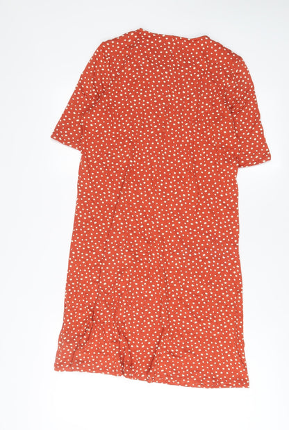 Marks and Spencer Womens Brown Polka Dot Viscose A-Line Size 12 Crew Neck Pullover