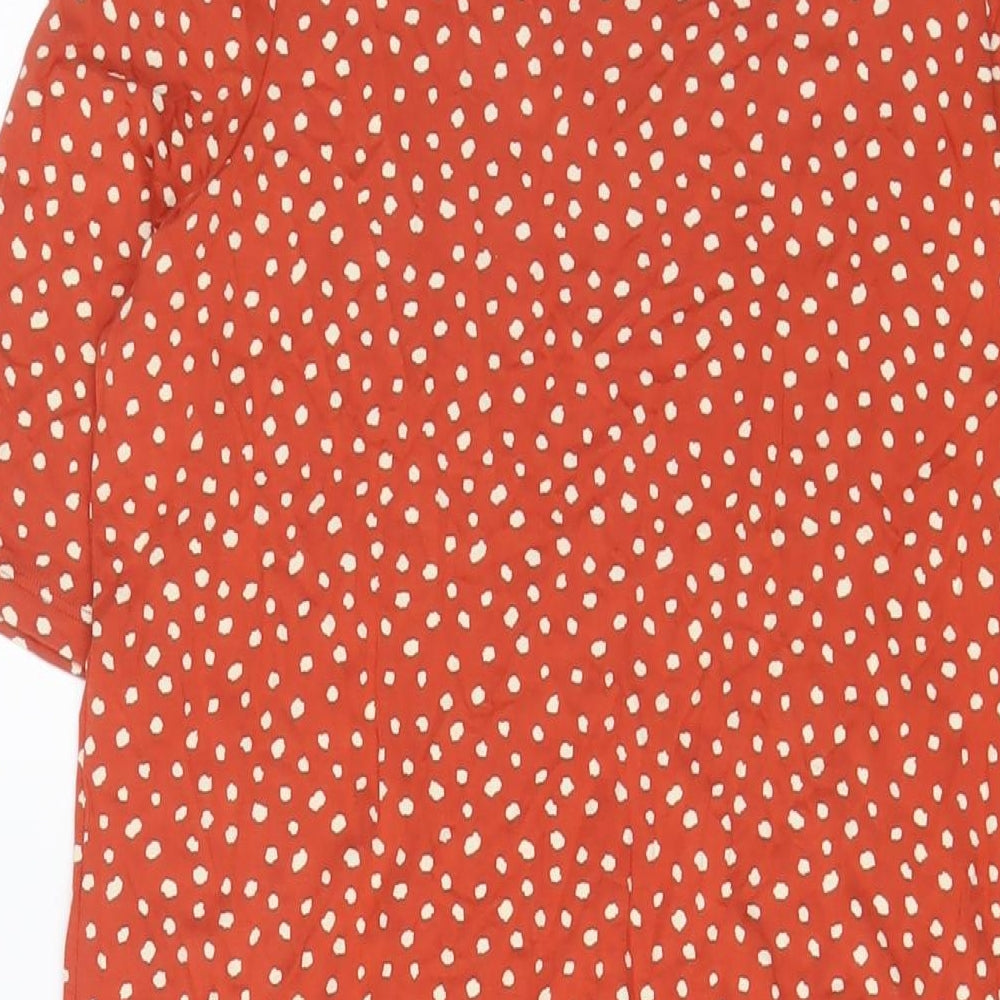 Marks and Spencer Womens Brown Polka Dot Viscose A-Line Size 12 Crew Neck Pullover