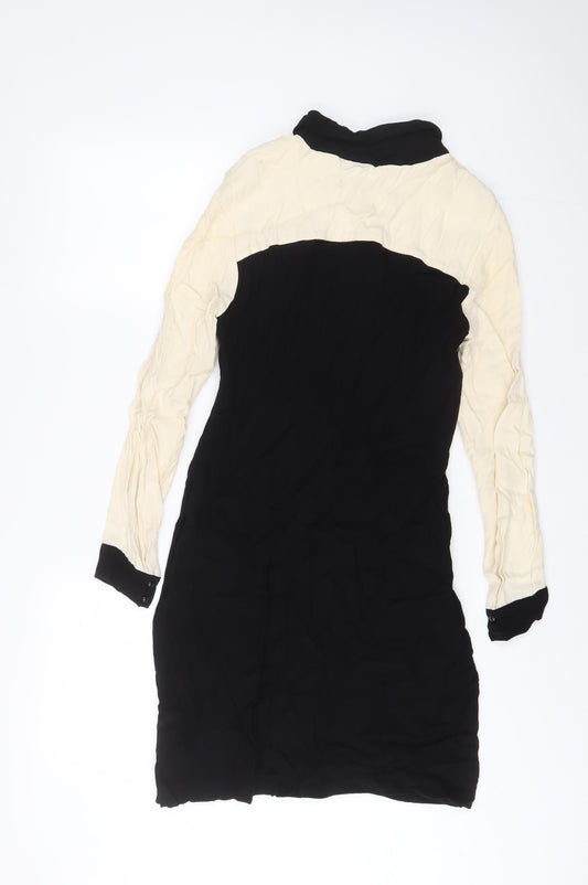 Marks and Spencer Womens Beige Viscose A-Line Size 12 Round Neck Button