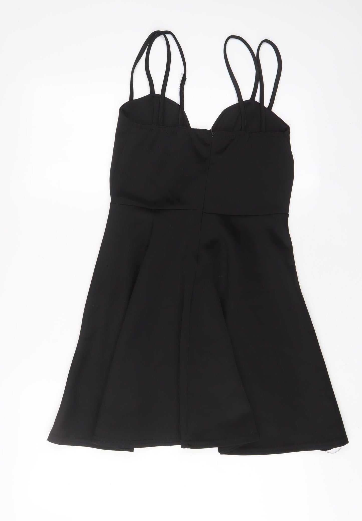 PRETTYLITTLETHING Womens Black Polyester A-Line Size 12 V-Neck