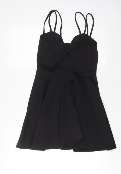 PRETTYLITTLETHING Womens Black Polyester A-Line Size 12 V-Neck