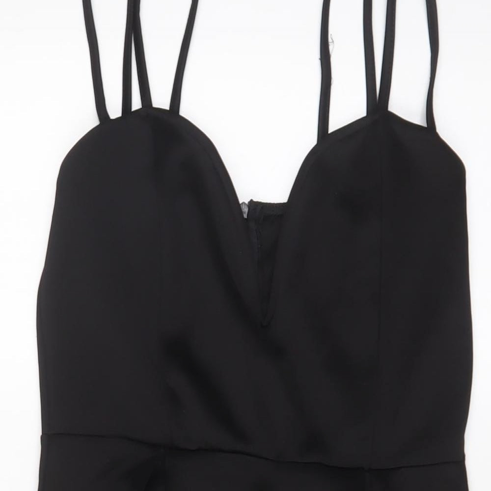 PRETTYLITTLETHING Womens Black Polyester A-Line Size 12 V-Neck