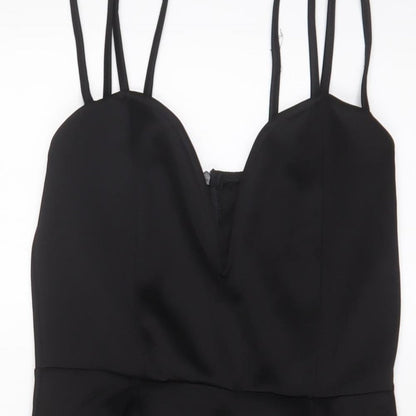 PRETTYLITTLETHING Womens Black Polyester A-Line Size 12 V-Neck