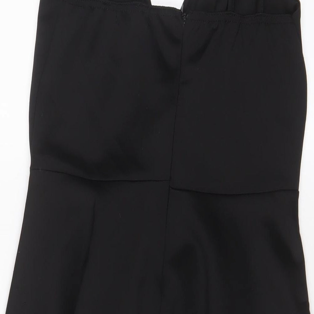 PRETTYLITTLETHING Womens Black Polyester A-Line Size 12 V-Neck