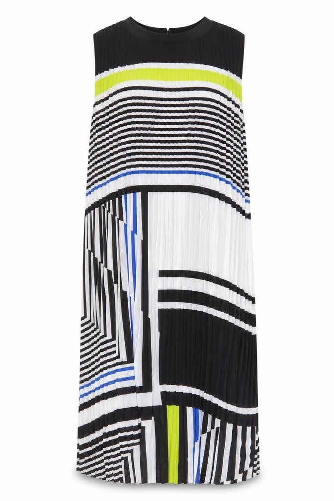 John Lewis Womens Multicoloured Striped Polyester A-Line Size 16 Round Neck Hook & Eye - Pleated