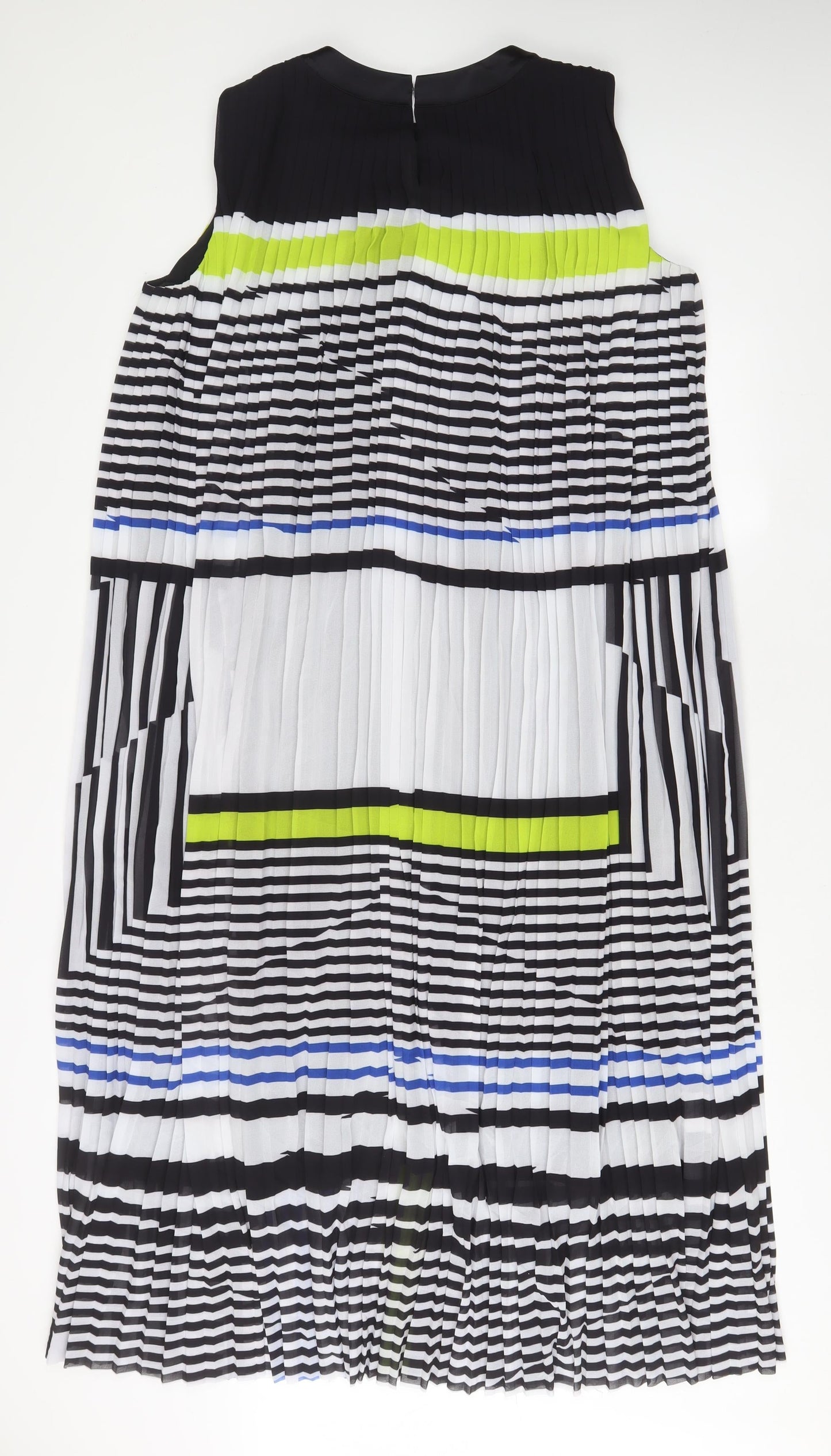 John Lewis Womens Multicoloured Striped Polyester A-Line Size 16 Round Neck Hook & Eye - Pleated