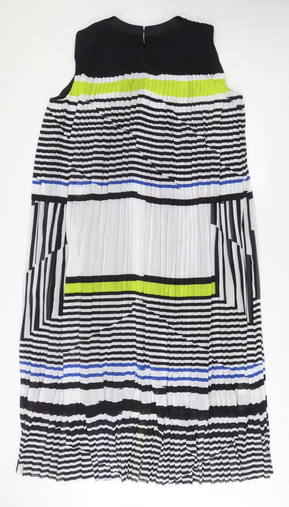 John Lewis Womens Multicoloured Striped Polyester A-Line Size 16 Round Neck Hook & Eye - Pleated