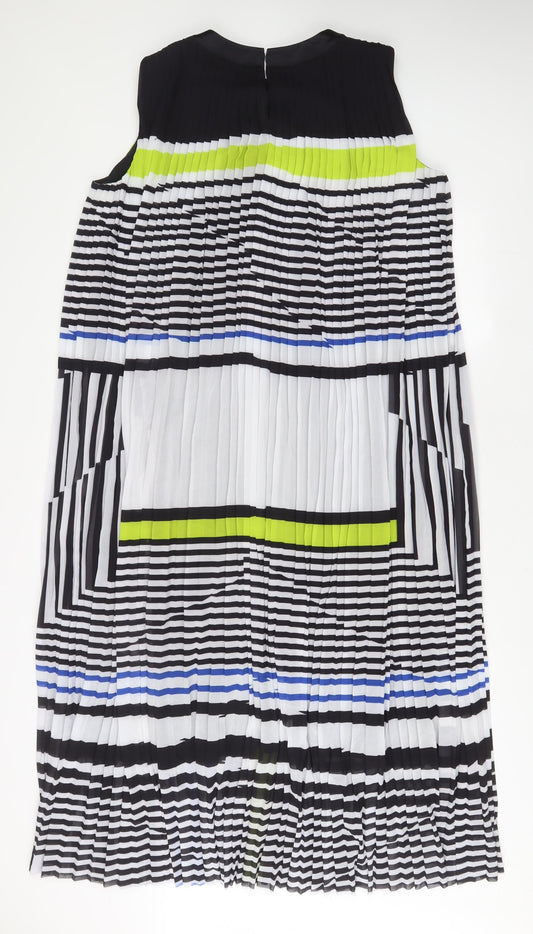 John Lewis Womens Multicoloured Striped Polyester A-Line Size 16 Round Neck Hook & Eye - Pleated