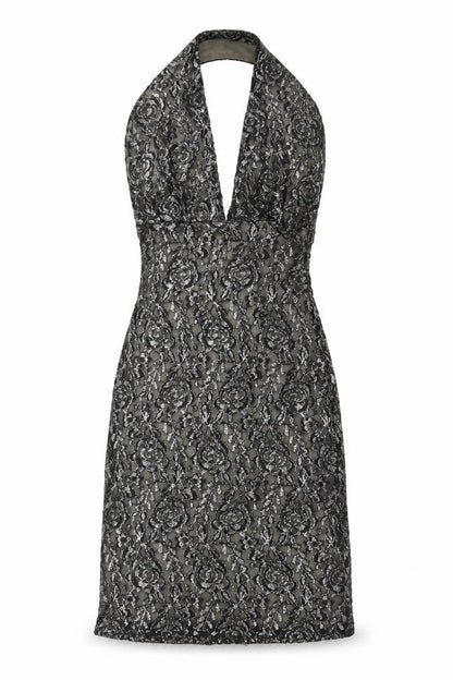 Love Womens Grey Floral Polyester A-Line Size S Halter Button