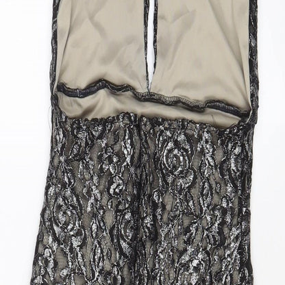Love Womens Grey Floral Polyester A-Line Size S Halter Button