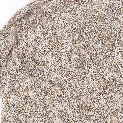 Zara Girls Brown Animal Print Cotton Basic Button-Up Size 11-12 Years V-Neck Button