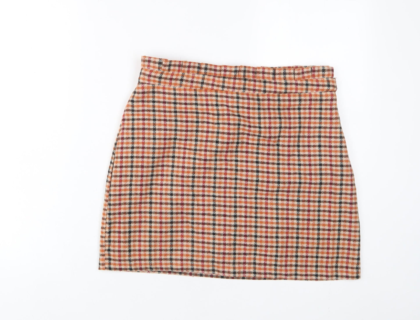 FOREVER 21 Womens Orange Plaid Polyester A-Line Skirt Size L Zip