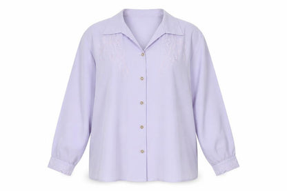 Lyndella Womens Purple Polyester Basic Button-Up Size 22 Collared - Embroidered