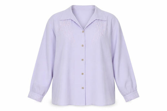 Lyndella Womens Purple Polyester Basic Button-Up Size 22 Collared - Embroidered