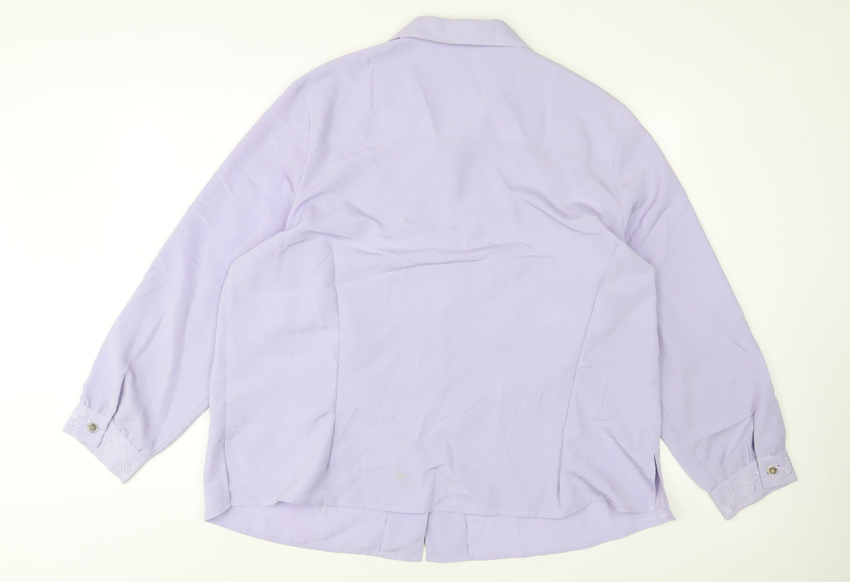 Lyndella Womens Purple Polyester Basic Button-Up Size 22 Collared - Embroidered