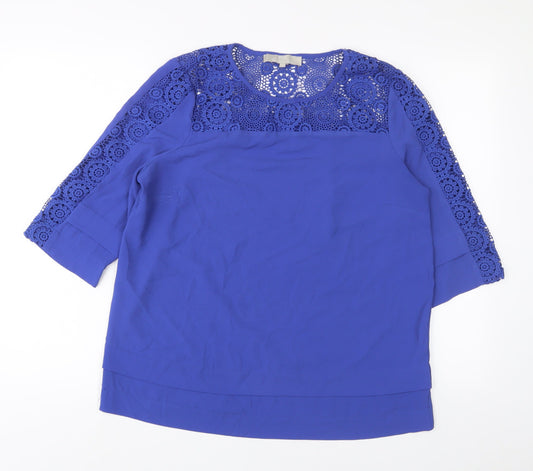 Fenn Wright Manson Womens Blue Polyester Basic T-Shirt Size 14 Crew Neck - Embroidered