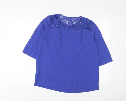 Fenn Wright Manson Womens Blue Polyester Basic T-Shirt Size 14 Crew Neck - Embroidered