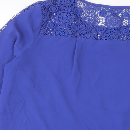 Fenn Wright Manson Womens Blue Polyester Basic T-Shirt Size 14 Crew Neck - Embroidered