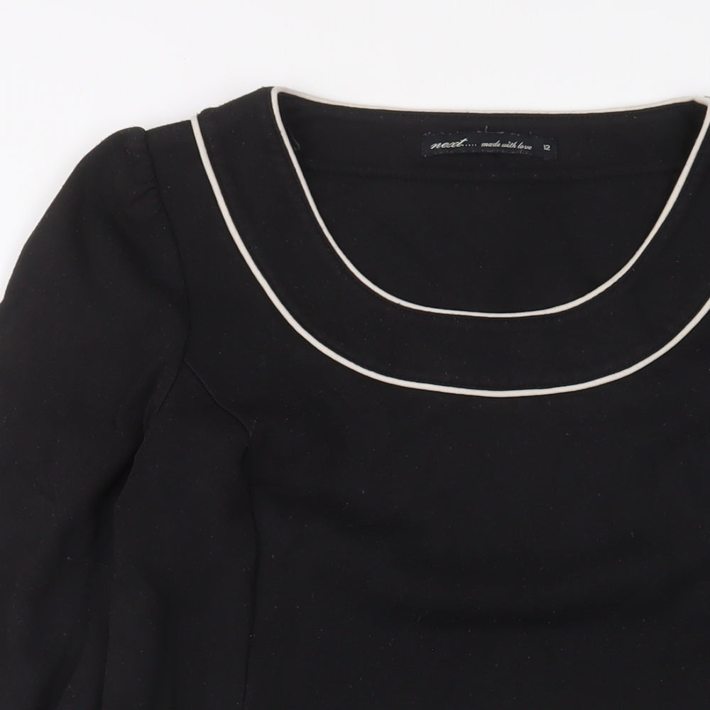 NEXT Womens Black Polyester A-Line Size 12 Scoop Neck Zip