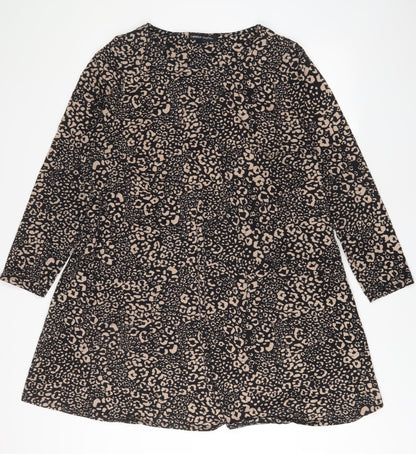 Capsule Womens Brown Animal Print Polyester A-Line Size 22 Scoop Neck Pullover