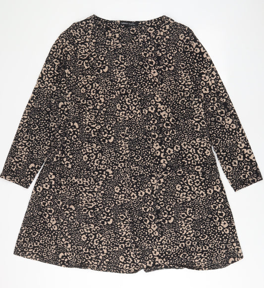 Capsule Womens Brown Animal Print Polyester A-Line Size 22 Scoop Neck Pullover