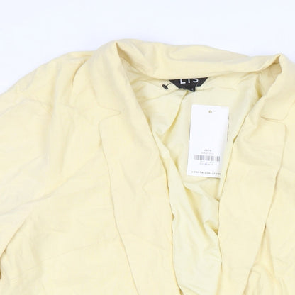 Close-up detail of LTS women’s yellow jacket blazer, size UK 12
